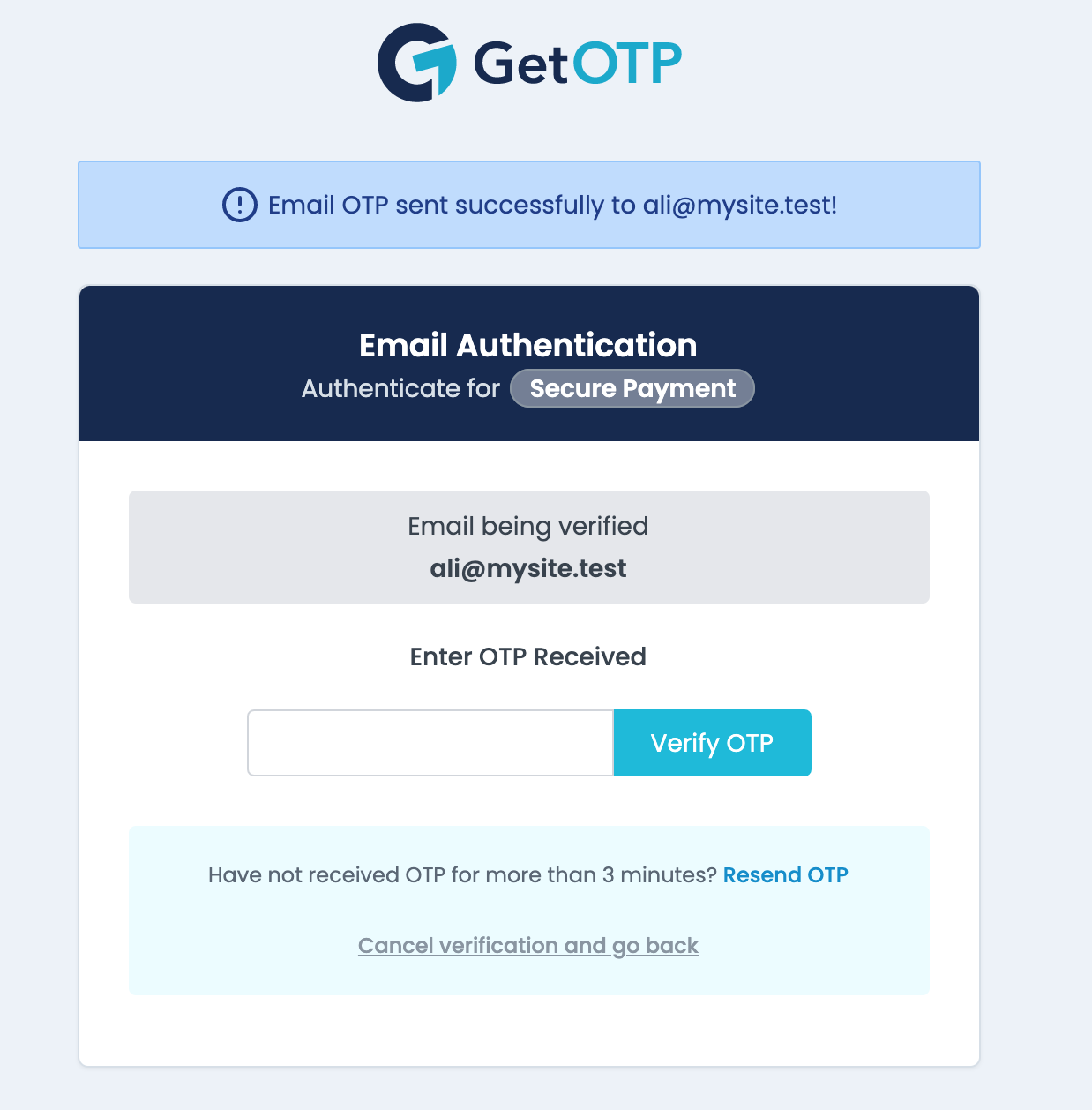 OTP form with service name